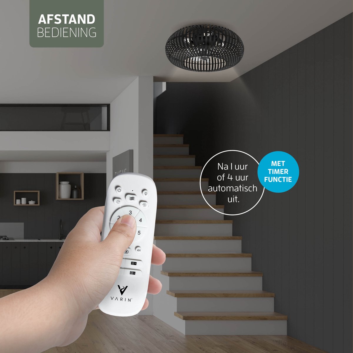 Varin Smart Plafondlamp met ventilator - Bamboe Zwart thumbnail 3