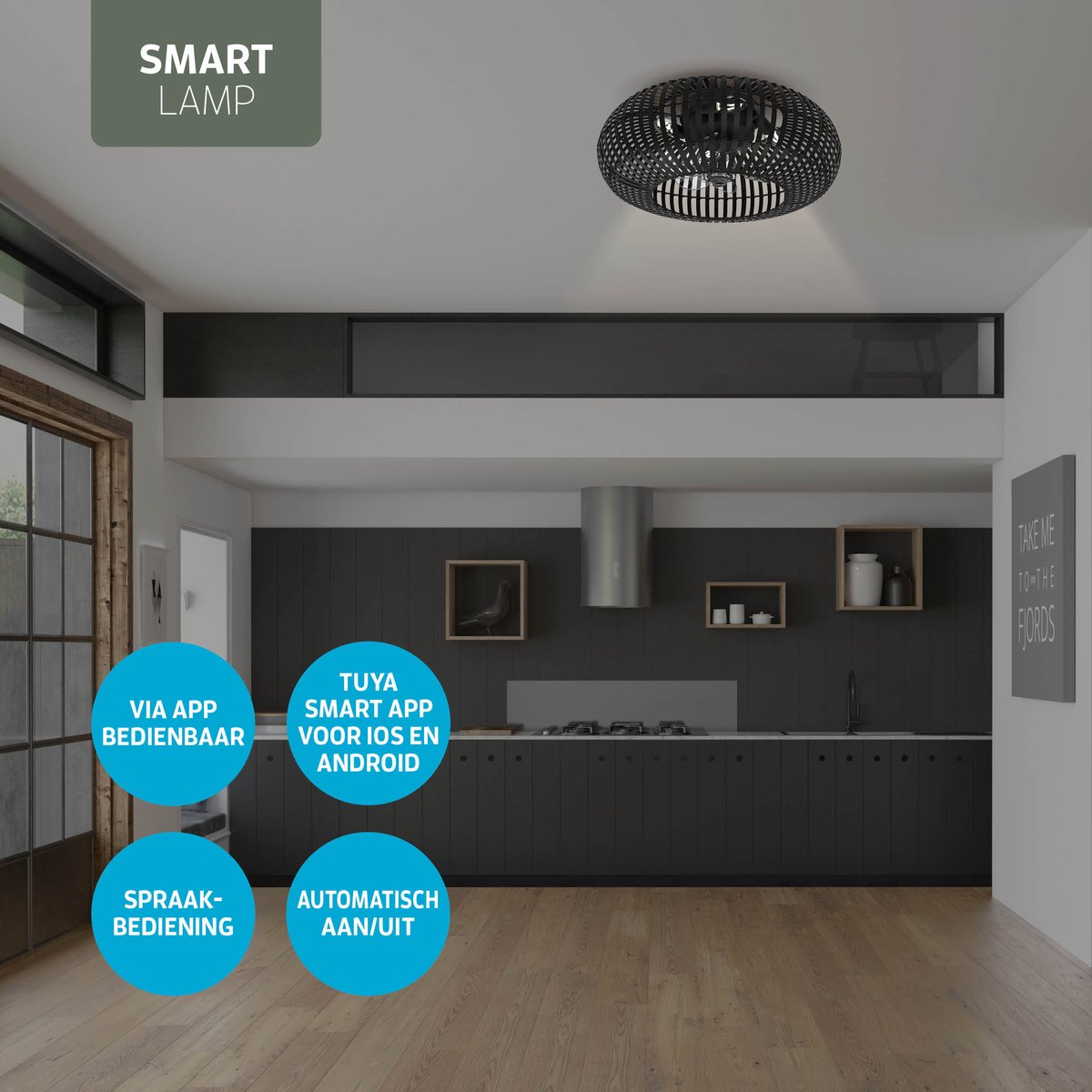 Varin Smart Plafondlamp met ventilator - Bamboe Zwart thumbnail 2