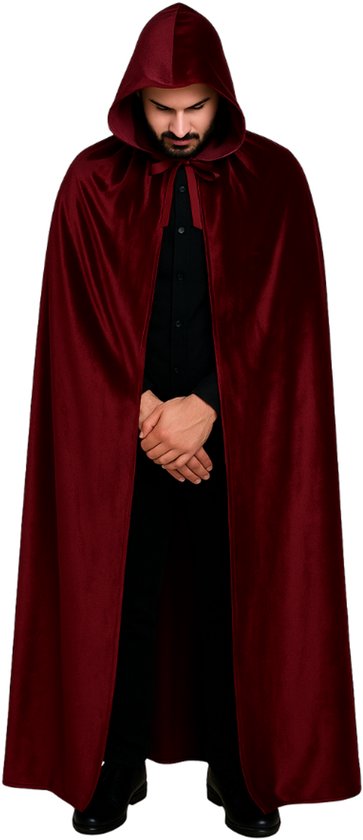 Joya Kids ® Manteaux de Luxe Adultes avec capuche 170 cm | Costume pour le carnaval d'Halloween | Vampire à Cape rouge foncé | Déguisements pour Adultes | Mesdames et Messieurs | Rouge foncé | 170 cm de long