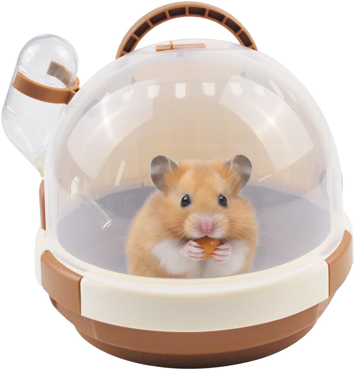 Hamstertransportkooi, draagbare koffer voor kleine dieren met waterfles, ademende plastic kooi voor cavia’s met een naar buiten gerichte vorm, geschikt voor dwerghamsters, fretten, chinchilla’s en egels (bruin)