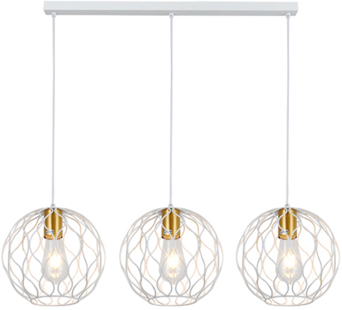 ONDA pendel 3x E27 wit + geborsteld goud