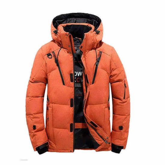 Winterjas - Heren winterjas - Puffer jas - Outdoor - Wintersport - Capuchon - Winddicht - Winterjassen - Windjack - Maat XL - Oranje