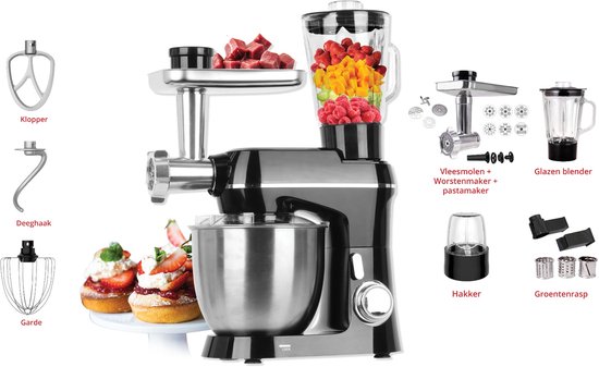 KESSER ® 3-in-1 universele keukenmachine K-KM 3000 met vleesmolen, kneedmachine