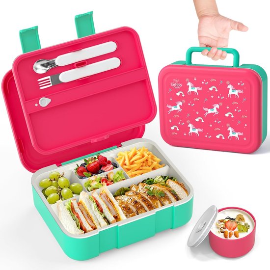 Jenard® Brotdose, Bento Box, Lunch Box, Vesper Box voor kinderen met vakken, lekvrij, vaatwasmachinebestendig, kindvriendelijk en BPA-vrij, blauw met