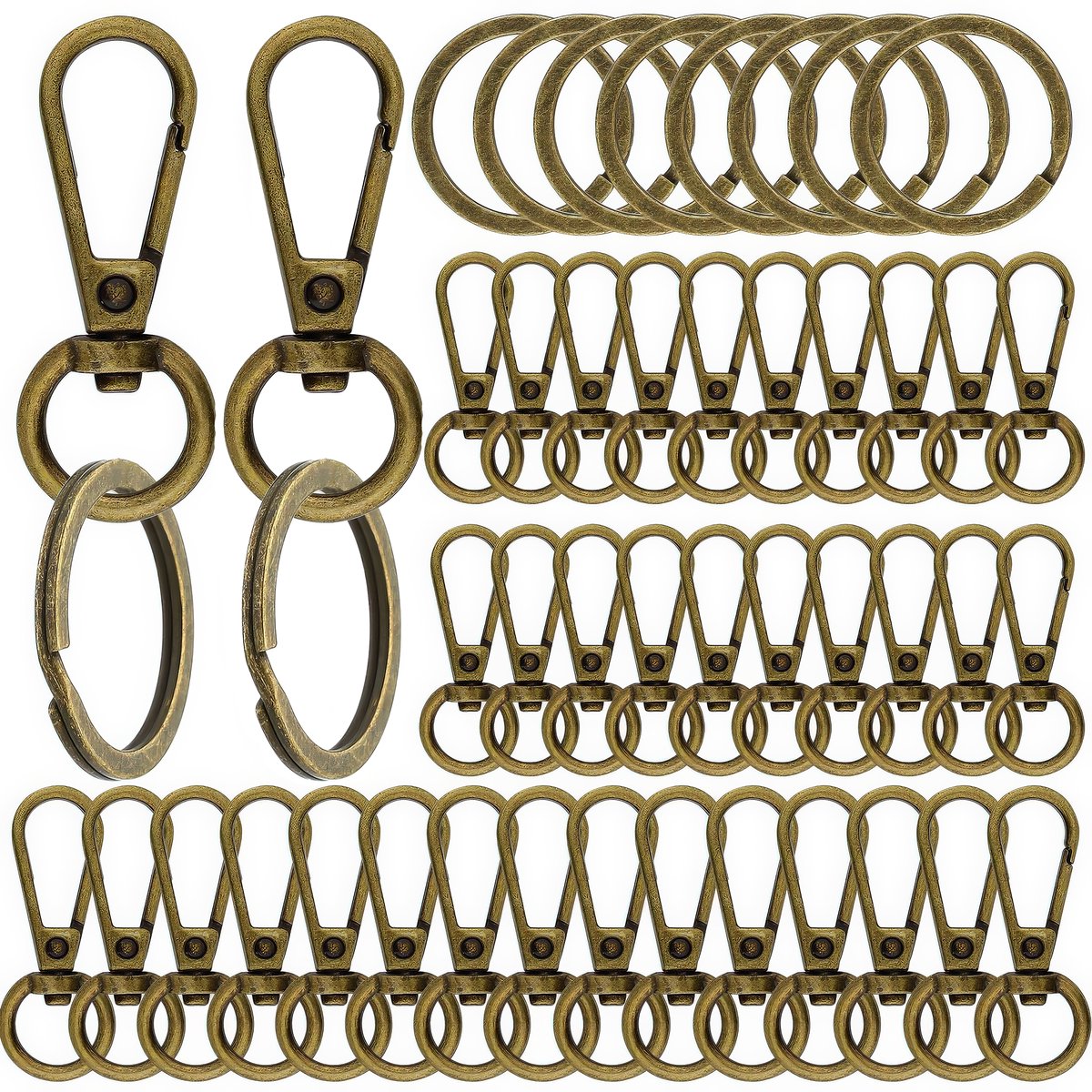 30 Stuks Karabijnhaak met 30 Sleutelringen Brons - Musketonhaak Sleutelhanger - Keychains voor Volwassenen - Sieraden Maken Mini Musketon ringetjes - Auto Klein Carabiner Sleutel Hanger, Houder - DIY Karabijn Haak Ringen - Karabijnsluiting Hobby