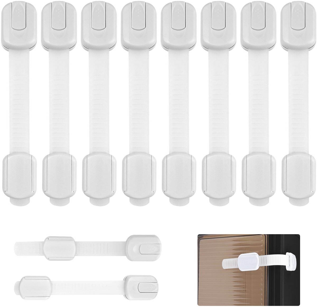 Skynzor Kinderslot Kastjes - Plakslot Keukenkastjes - Slot Kinderbeveiliging Kast voor Wasmachine - Kinderveiligheidssloten Schuifdeurkast - Kind Veiligheidslot Wc - Baby Keuken Veiligheid - Kindslot Beveiliging Huis - Baby Proofing - 8 Stuks - Wit