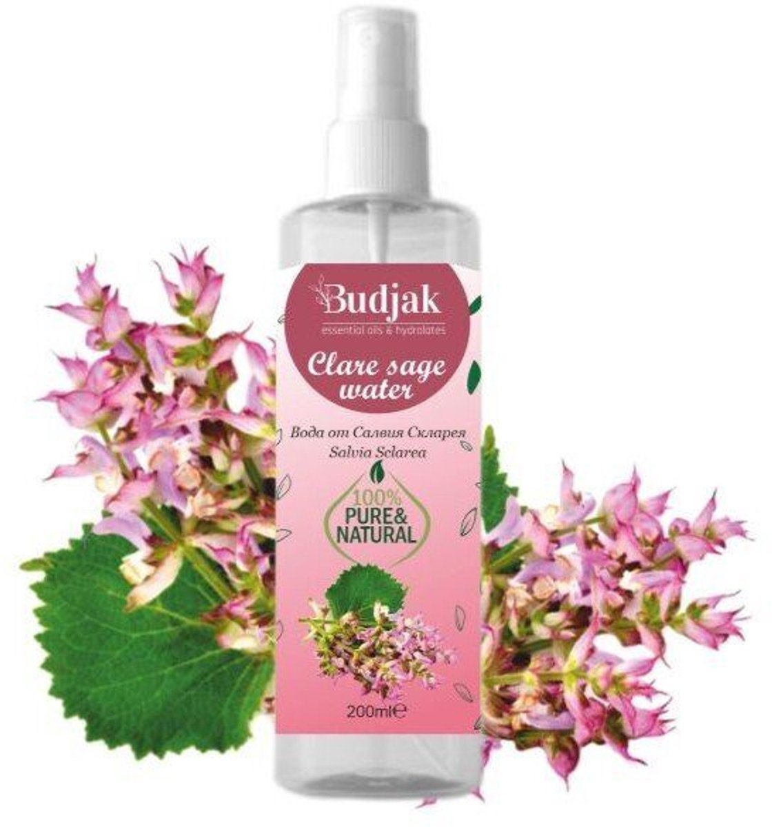 Bio Salie Sclarea Bloemenwater (Salvia Sclarea) - kalmerende werking - rijpe huid - vermoeide huid 200 ml