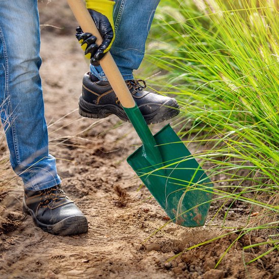 KADAX Schep, tuinspade voor harde en zachte vloeren, tuinschep met treprand, grafschep met houten steel, grafschep metalen blad (spits, T-greep) van Merkloos	 — afbeelding 4