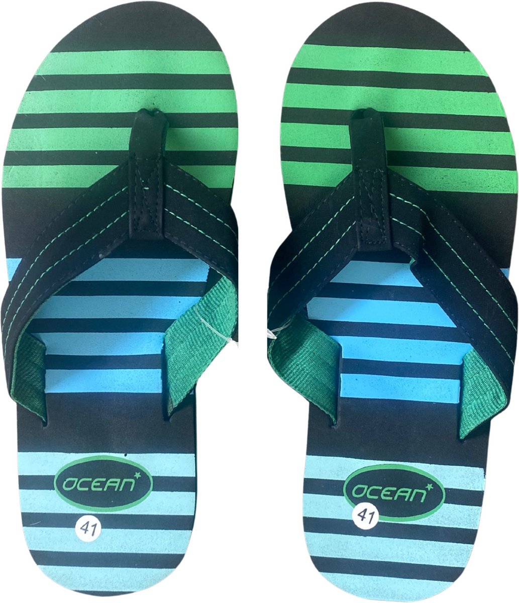 Slippers heren Gestreept - 45 - blauw/groen