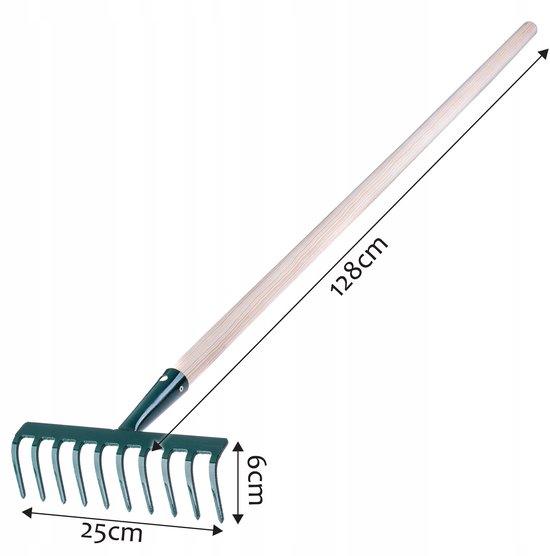 KADAX Hark van metaal, platte hark met steel van hout, bladbezem voor tuin, bloembed, bladbreken, gazonhark, groen, tuingereedschap, hooikoork, tuingereedschap, hark (10 tanden) van KADAX — afbeelding 5