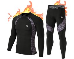 METHOO Thermo-ondergoed Heren Set - Heren Thermokleding : Ademend en Comfortabel Basislaag voor Voetbal, Tennis, Skiën, Hardlopen en Outdooractiviteiten -Camo-S