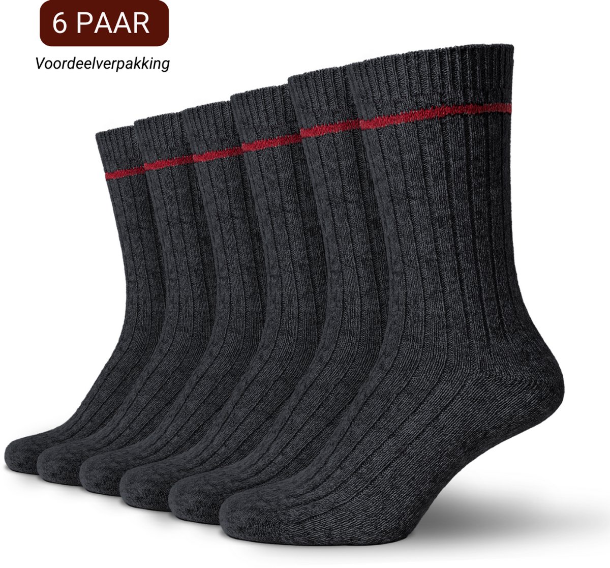 Sukats® The Norwegians - 6 Paar - Noorse Sokken met badstofzool - Maat 47-50 - Antraciet - Heren - Voordeelverpakking - XXL - Nordic Socks - Warme Sokken - Wintersokken - Wollen Sokken - Scandinavische Sokken - Verwarmde Sokken