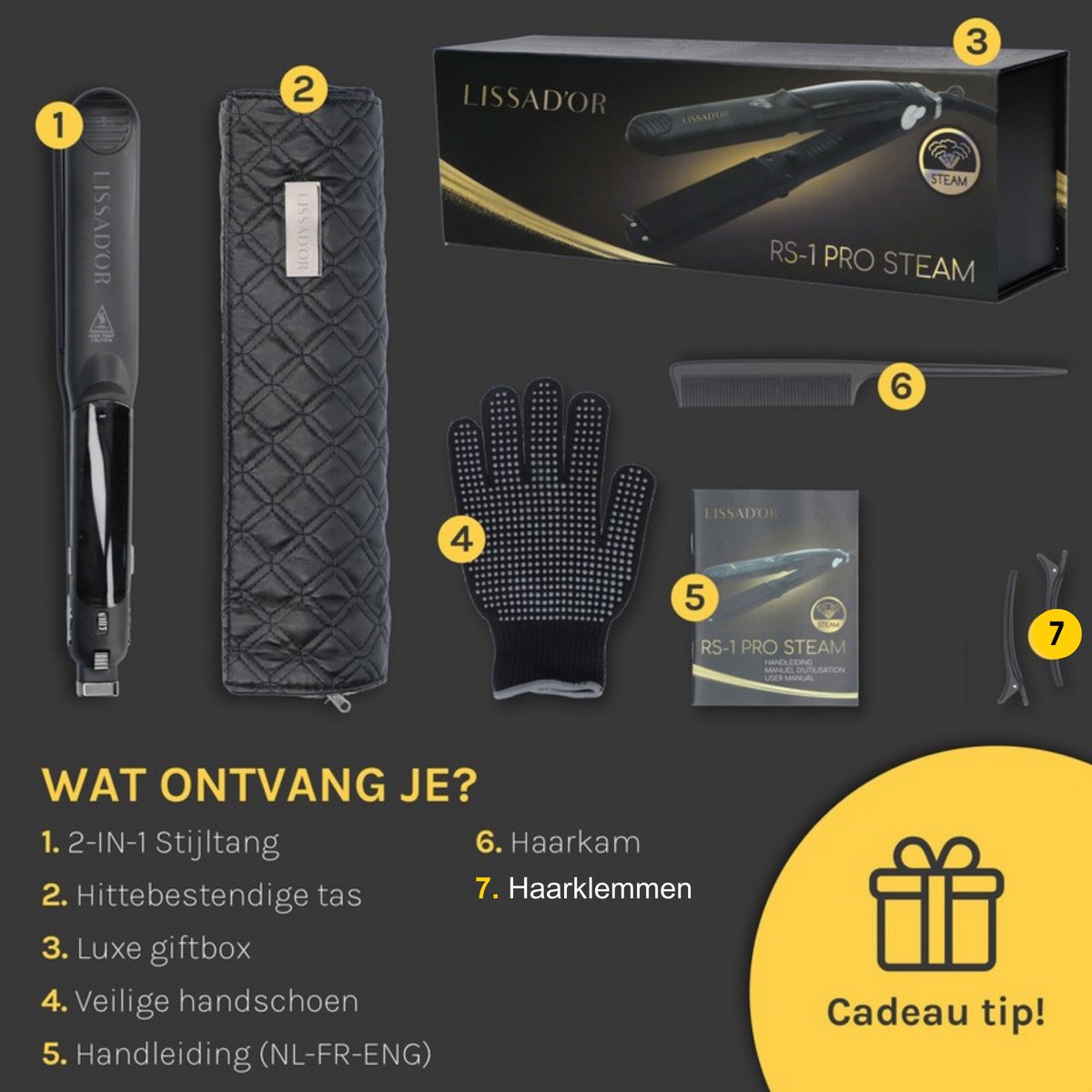 Lissad'or Stijltang Zwart met Hittebescherming - afbeelding 3