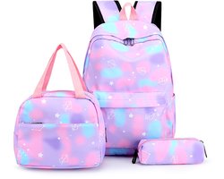 Rugzak, lunchtas, etui - Paars/roze - Rugzak - Rugzak meisje - 3 stuks tassen set - Rugtas voor kinderen - 43 x 28 x 12 cm - 15.6 inch laptoptas - Schoolset