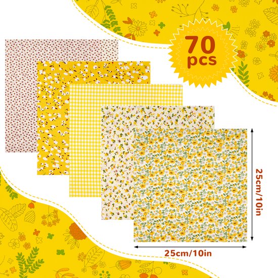 Creativeally 70 Pièces Tissus Coton - Tissus Patchwork Tissus - 25x25 cm - Coudre DIY - Literie - Quilt - Patchwork - Pack de 70 Pièces de Tissu - DIY Tissu Coton Imprimé Floral C