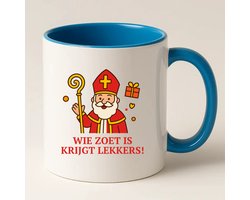 Wie zoet is krijgt lekkers! Sinterklaas mok blauw - Sinterklaas cadeautje - Sinterklaas cadeau