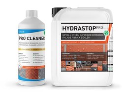 Nr. 1 Gevel impregneren & Reinigen - ULTRA STRONG - Buitenmuur 100% waterafstotend maken - Nano Coating impregneermiddel - Hydrastop Pro 5L(30m2) + Tergeo Pro Cleaner 1L