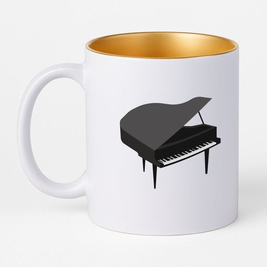 Hacebo® - Piano koffiebeker met goud kleurige binnenkant - Muziek - Muzikanten - thee mok - koffie beker - Vleugel - koffiemok - 330 ML