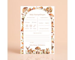 Gepersonaliseerde Babyshower invulkaarten - Baby Voorspellingen - Bosdieren - 20 Stuks - Babyshower Cadeau