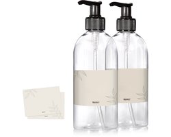 Oputec 2 x 500 ml zeeppompjes – transparante kunststof flessen met pomp – navulbaar & lekvrij