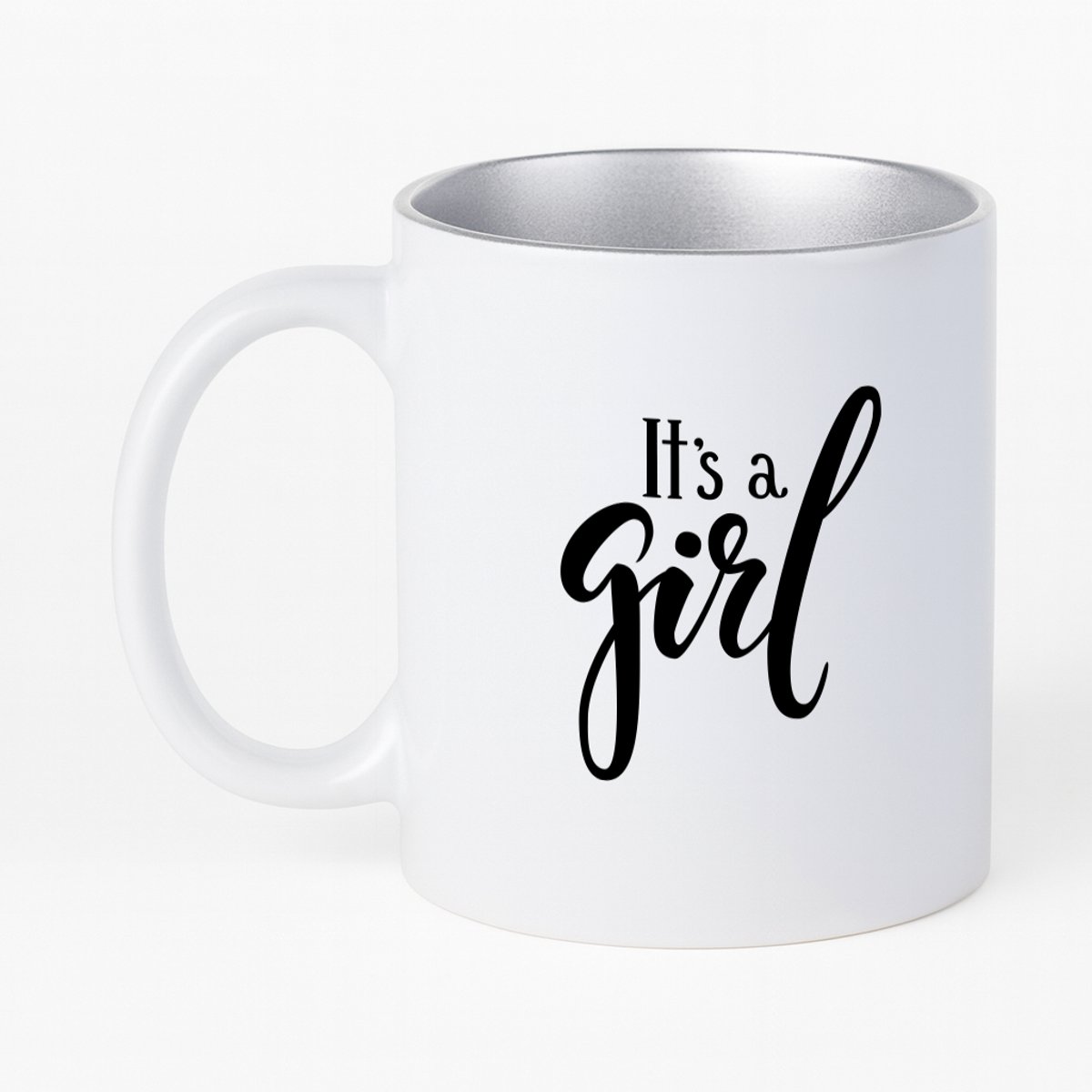 Hacebo® - It's a girl koffiebeker met zilver kleurige binnenkant - Baby's - thee mok - koffie beker - Meisje geboorte cadeau - Geboorte meisje cadeau - it's a girl kraam cadeau - Cadeau pakket - babyshower - baby - koffiemok - 330 ML