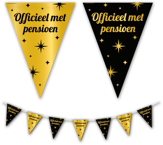 BTH - Slingers - Pensioen - Goud en Zwart - Slinger - Vlaggenlijn - Pensioen Cadeau - Pensioen Versiering - 1 Stuk