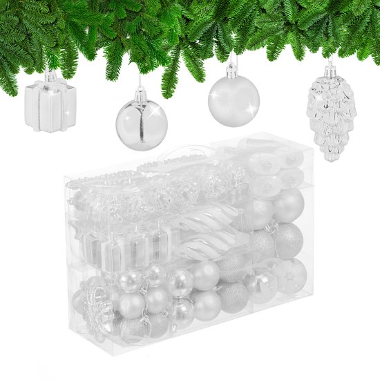 kerstballen - set van 72 - plastic - onbreekbaar - hartjes - sokjes - wit