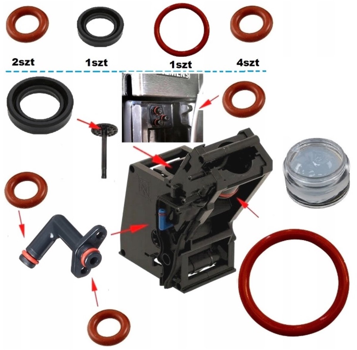 Pakkingen - reparatieset - oring - O-ring voor Bosch VeroBar / Siemens EQ / De levering omvat 8 stuks afdichtingen 1 stuk smeermiddel 5 ml