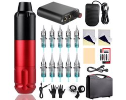 Rode Tattoo Machine Set - Tattoo Pen - met Mix Tattoo Naalden 10 stuks (5 stuks 1203RL、5 stuks 1207RM)