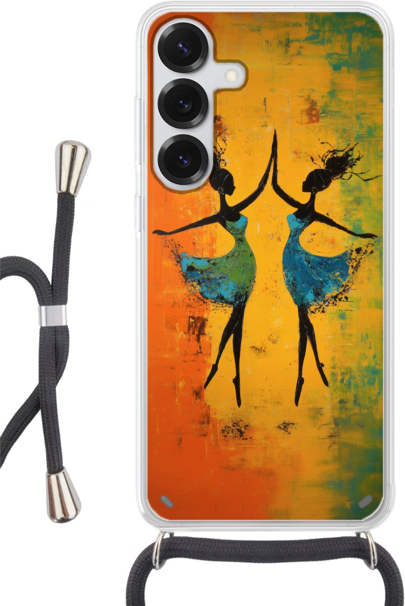 Telefoonhoesje Geschikt voor Samsung Galaxy S25 - Dansen - Vrouwen - Verfstructuur - Siliconen - Crossbody - Backcover met Koord - Telefoonhoesje met koord - Hoesje met touw Telefoonhoesje