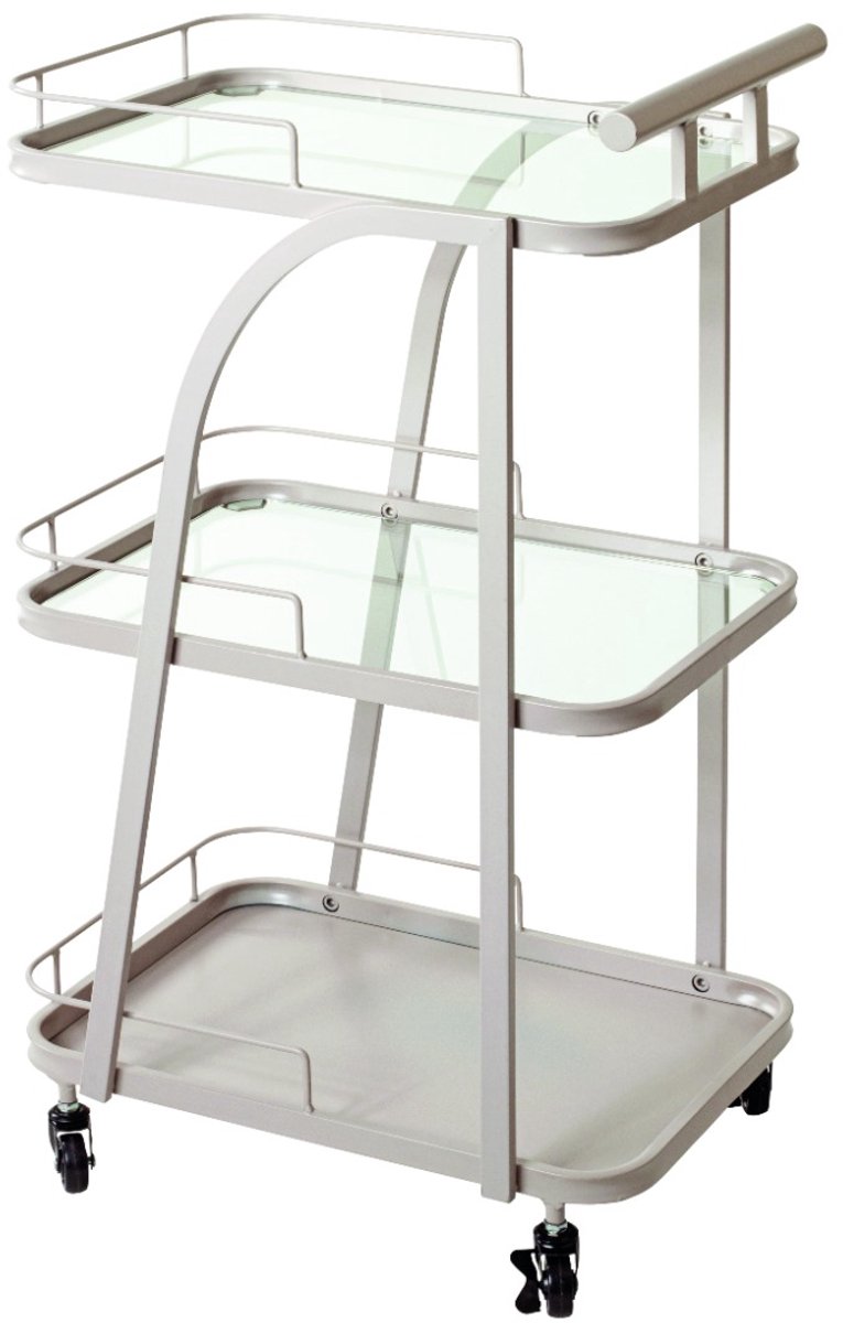 Keukentrolley – stijlvolle serveerwagen van kasjmiergrijs staal en veiligheidsglas – stevig metaal – ruimtebesparend design – verrijdbaar – 35 x 45 x 79 cm