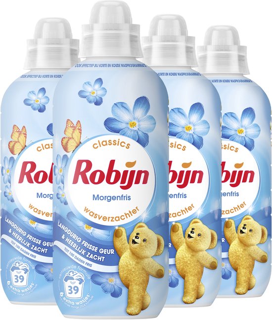 Robijn - Wasverzachter - Morgenfris - 4 flessen -156 wasbeurten - Voordeelverpakking