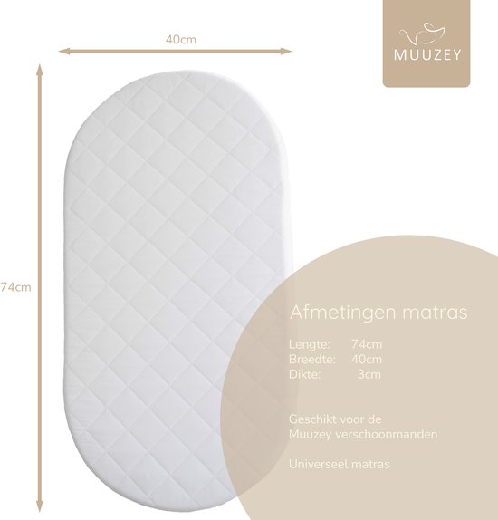Muuzey Matras verschoonmand - Verschoonkussen - Aankleedkussen - Universeel Matras voor Verschoonmand, Mozesmand, Kinderwagen en Wiegje - 74x40x3cm — afbeelding 3