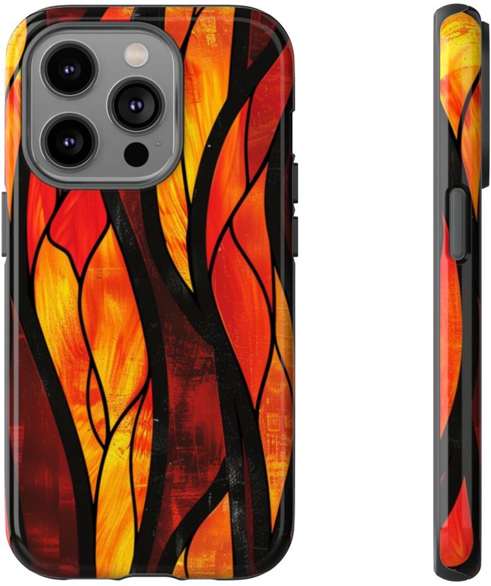 Glas-in-Lood Vlammen Design – Telefoonhoesje Geschikt voor iPhone 14 Pro