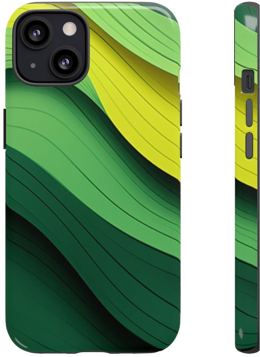 Groen-Geel Golvenpatroon – Telefoonhoesje Geschikt voor iPhone 13