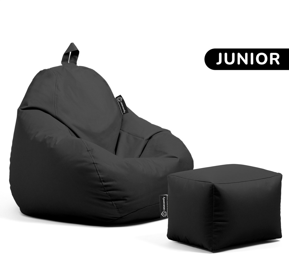 Casacomfy Pear Junior - Zitzak met Voetenbankje - Kind - Binnen & Buiten - Waterafstotend - Zwart Zwart + voetbankje