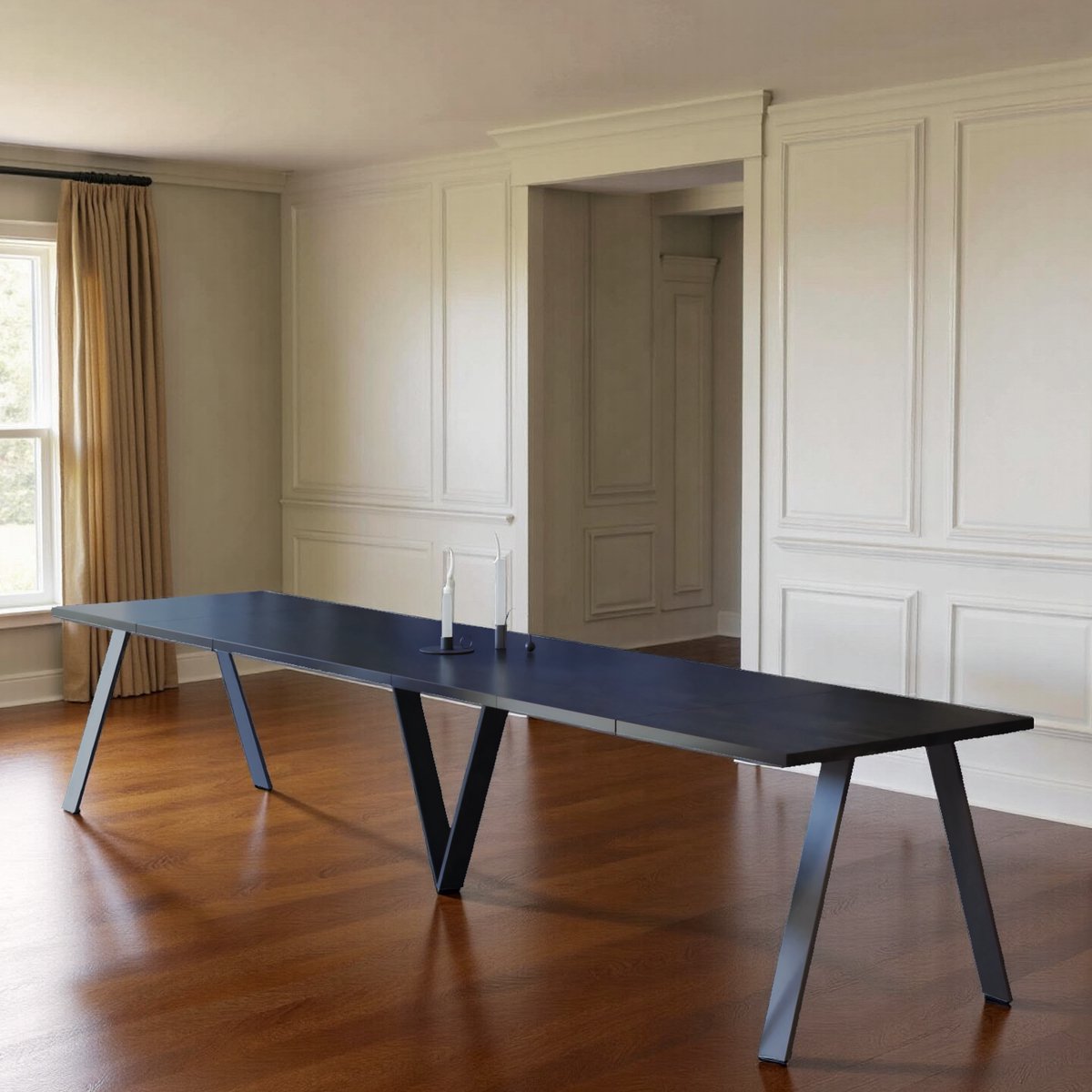 Luxor Uitschuifbare Eettafel – Beton/Zwart – Rechthoekig – 12 Personen – Hout met Fineer – Stijlvolle & Robuuste Tafel voor Eetkamer & Keuken hometotry
