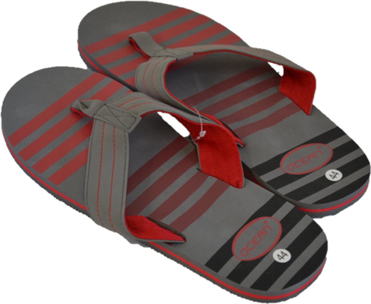 Slippers heren Gestreept - 44 - Rood/grijs