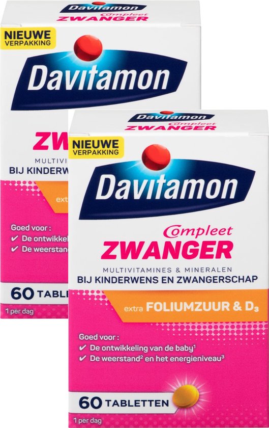 Davitamon Mama Compleet Zwanger - multivitamine bij kinderwens en zwangerschap - Bevat extra foliumzuur en vitamine D3 - 2 x 60 tabletten - BUNDEL