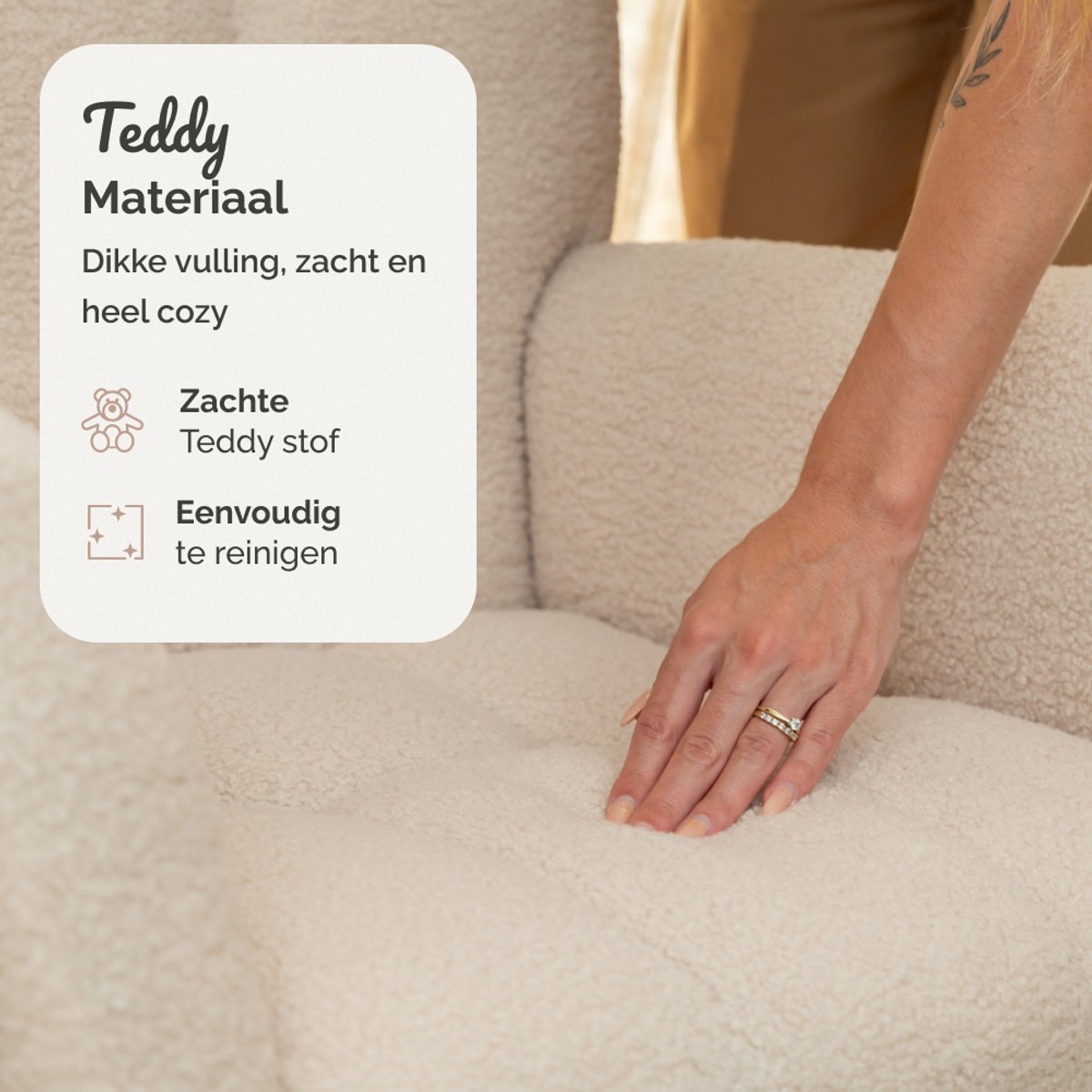 SITTT Schommelstoel - Relaxstoel babykamer - Fauteuil - Voedingsstoel - Roomwit - Beige — afbeelding 7