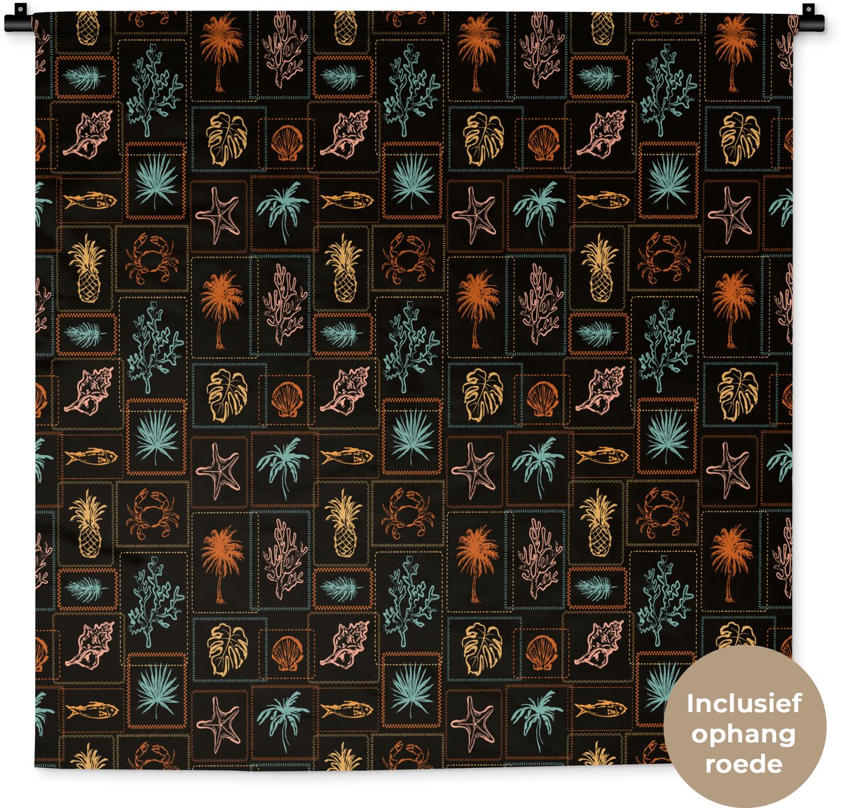 Wandkleed 90x90 cm - Wanddoek Zee - vis - koraal - Donker - Wandtapijt - Wandkleden