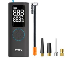 Strex Elektrische Bandenpomp - Draadloze Mini Compressor 3-in-1 - Auto, Fiets, Scooter, Bal & Luchtbed - Tot 10,5 bar / 150 PSI - 30L/min - 8000 mAh Powerbank & Zaklamp
