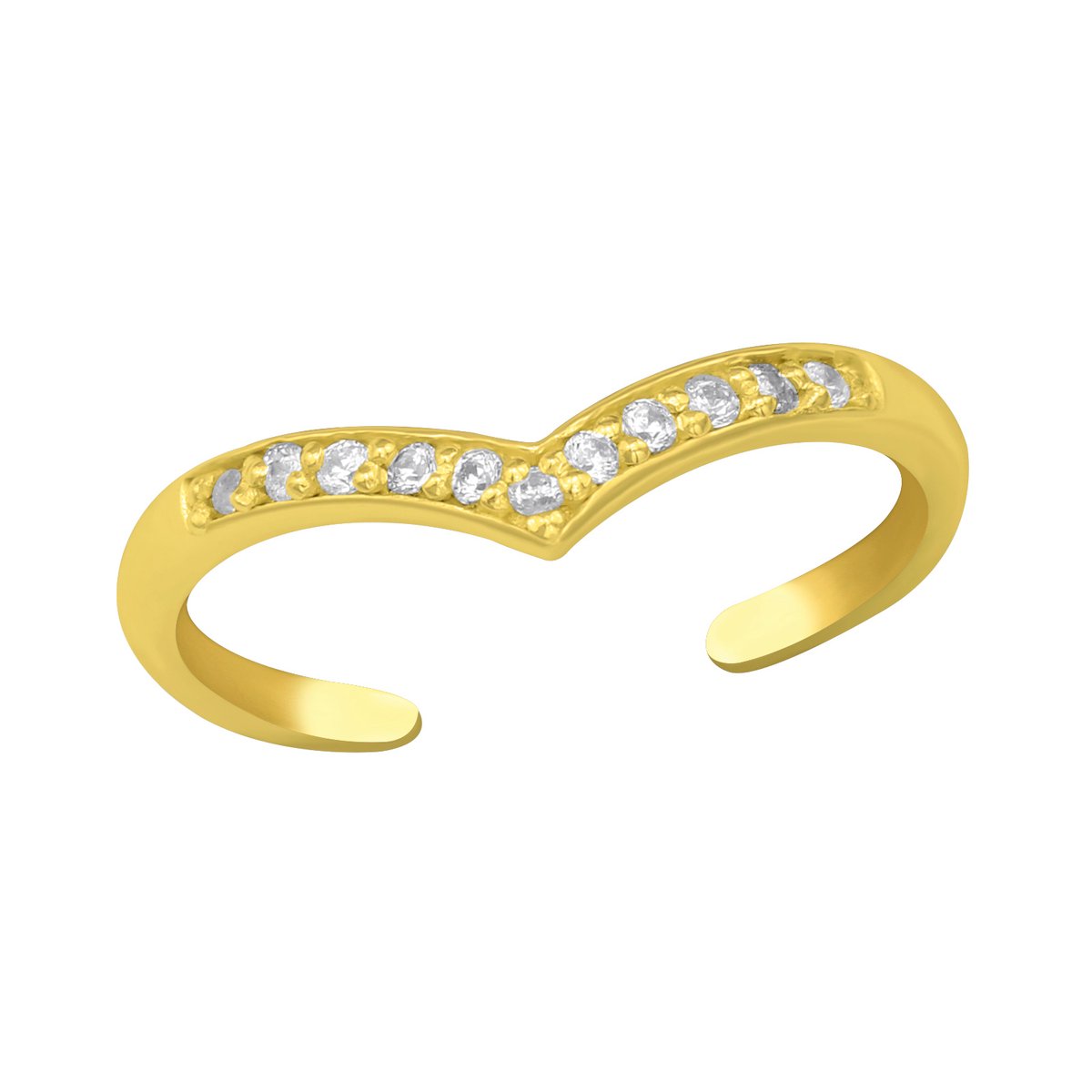Zilver teenring hartje met zirconia gold plated | one-size fits all | Zilverana | Sterling 925 Silver