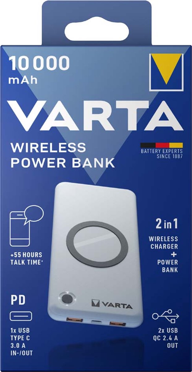Varta 57909 101 111 powerbank Lithium-Polymeer (LiPo) 20000 mAh Draadloos opladen Wit