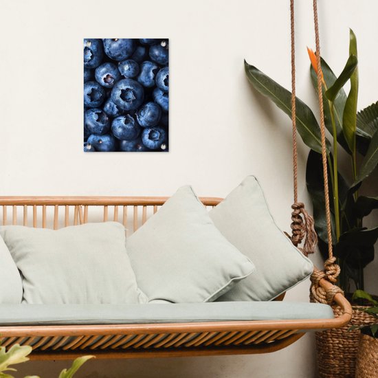 Tuinposter 30x40 cm - Tuindecoratie Bessen - Blauw - Fruit - Poster voor in de tuin - Buiten decoratie - Schutting tuinschilderij - Tuindoek muurdecoratie - Wanddecoratie balkondoek