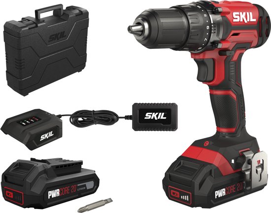 SKIL Accuboormachine 20V - Boormachine - Schroefmachine - Schroefboormachine - Boren & Schroeven - Twee Snelheden - Inclusief Draagkoffer, Dubbel Schroefbit & Riemclip - Geleverd Met 2 Accu's & Oplader - Skil 3008 HG