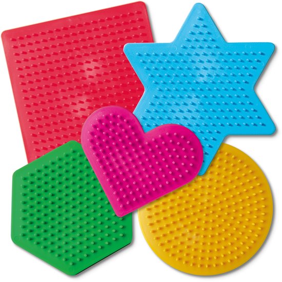 SES Creative - Beedz - Strijkkralen Grondplaten - 5 Stuks - Rond, Vierkant, Hart, Ster en Hexagon - Vanaf 5 Jaar