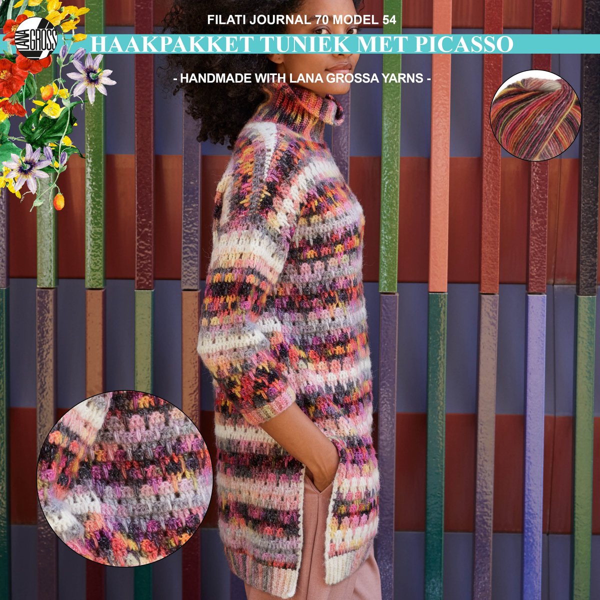 Haakpakket tuniek met Picasso garen model 54 uit Filati Journal 70 maat 44/46 - Donkerpastel