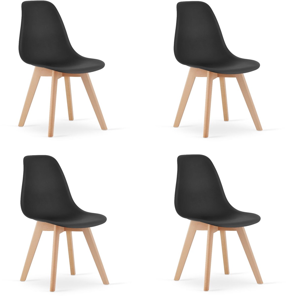 Set van 4 Eetkamerstoelen KITO – Zwart – Beuken Poten – Kuipstoel met Kunststof Zitting – Tijdloos Design, Functioneel en Duurzaam, Geschikt voor Woonkamer, Eetkamer en Kantoor