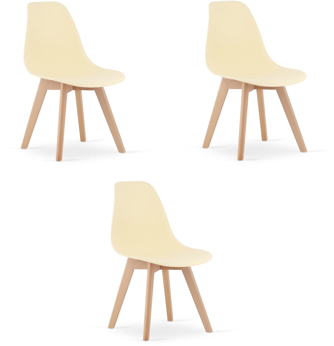 Set van 3 Eetkamerstoelen KITO – Crème – Beuken Poten – Kuipstoel met Kunststof Zitting – Tijdloos Design, Functioneel en Duurzaam, Geschikt voor Woonkamer, Eetkamer en Kantoor